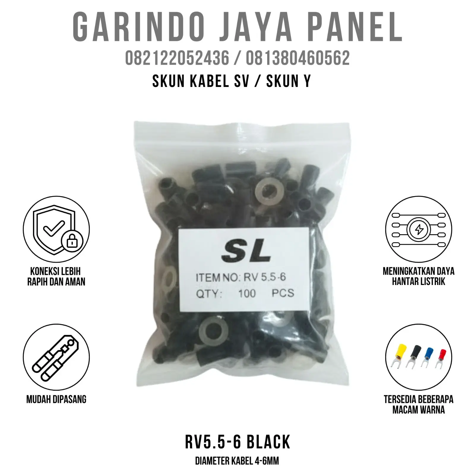 SKUN TYPE RING O RV5.5-6 - WARNA HITAM (100PCS)